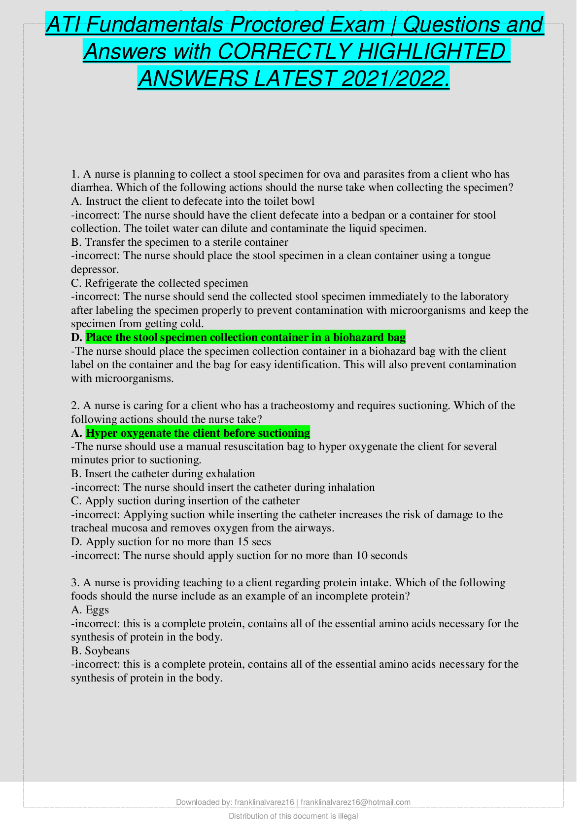 Preview image for ATI Fundamentals Proctored Exam | Questions   and Answers with Rationales | LATEST 2022/ 2023